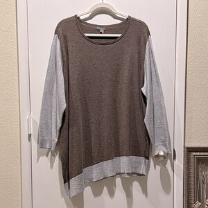 Vince Camuto Brown and Gray Asymmetrical Colorblock Sweatshirt